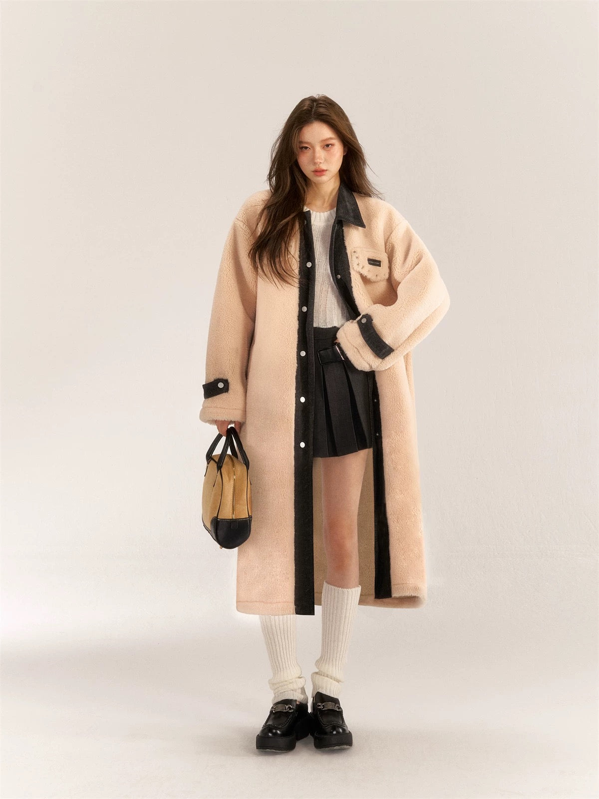 AsGony ASG31123 Maxi Fleece Coat - Apricot