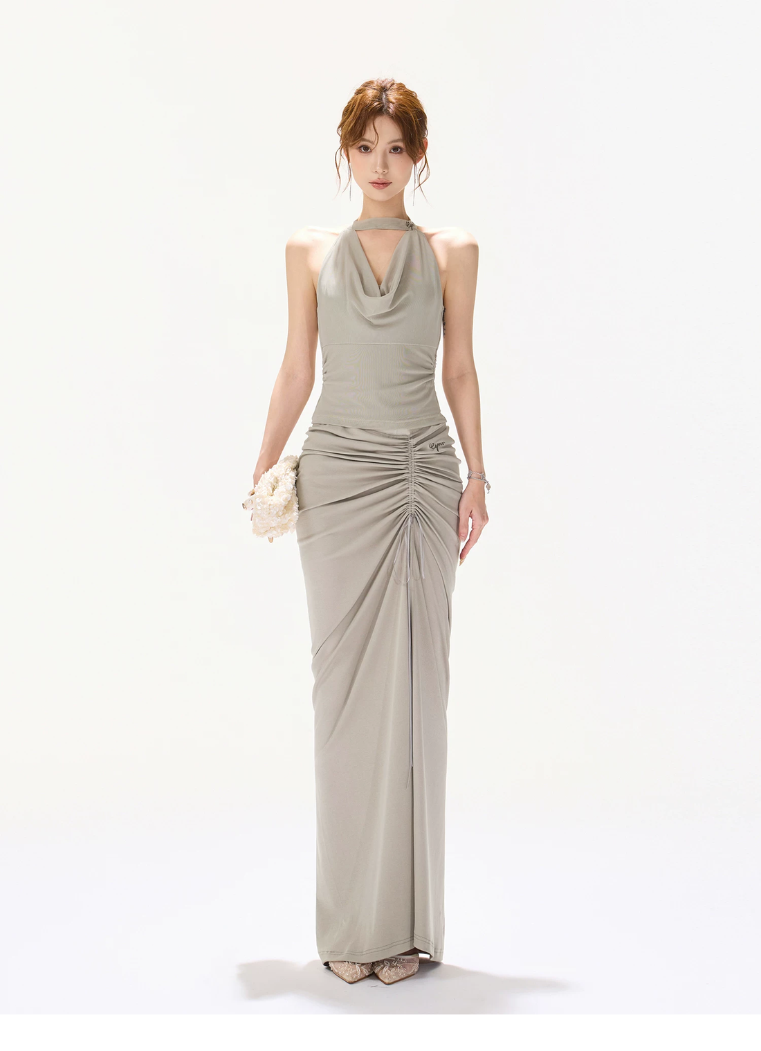 CYNR Sage Green Drawstring Mermaid Skirt &amp; Draped Top