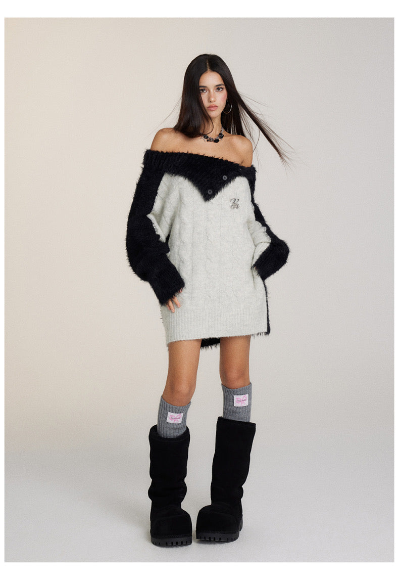 VIA PITTI [Best Seller] Contrast Off-shoulder Sweater(3color)