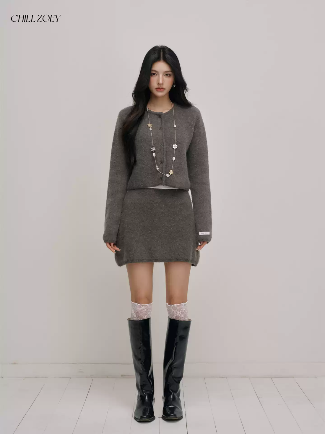 Chill Zoey Dark Grey Soft Knit Two-Piece Set(SEPERATE)