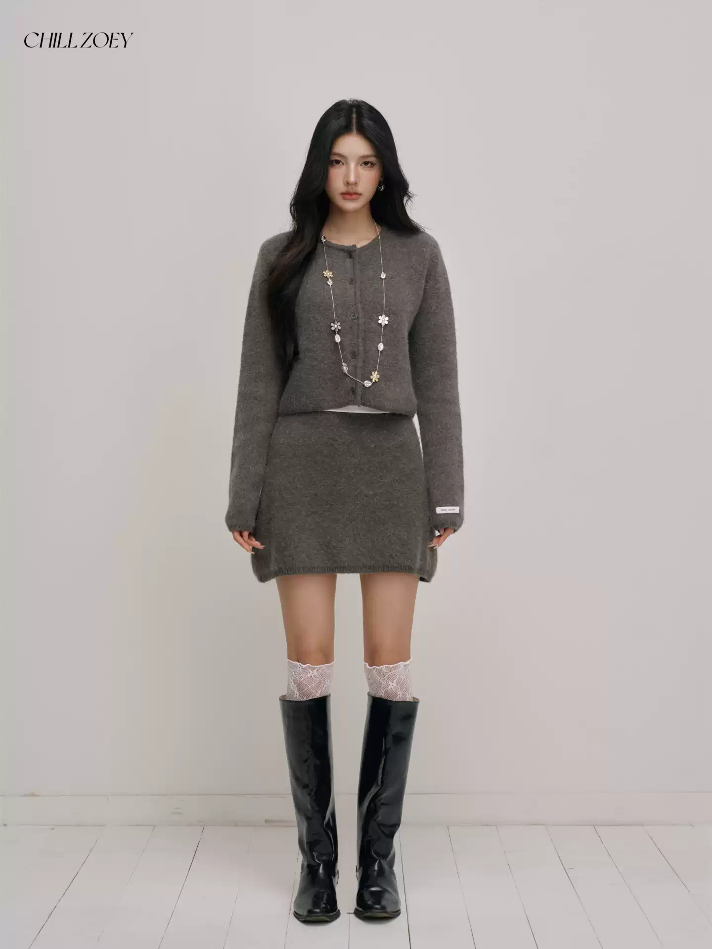 Chill Zoey Dark Grey Soft Knit Two-Piece Set(SEPERATE)