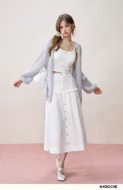 Kroche [Star Style] Mohair Cardigan &amp; Cloud Midi Skirt