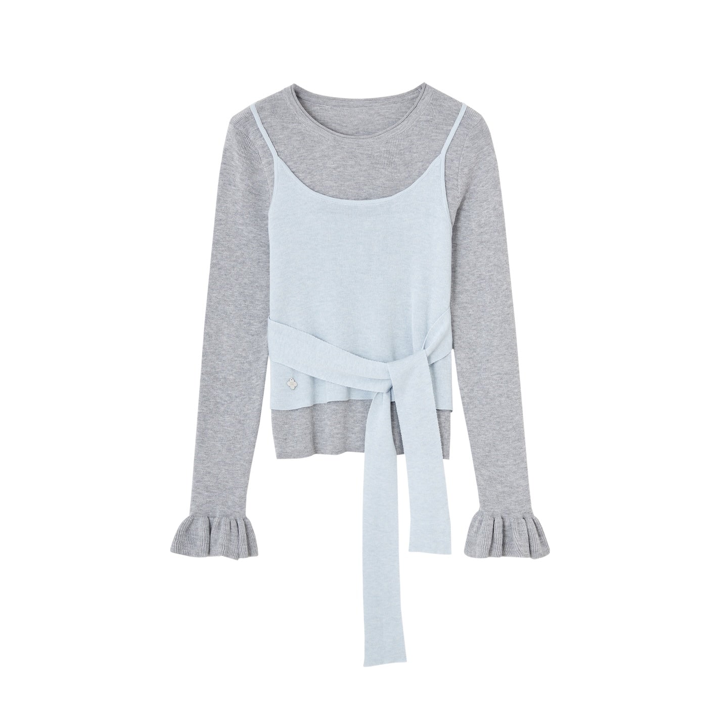 SOMESOWE S2508249 Fake two contrasting round neck tied sweaters (gray blue)