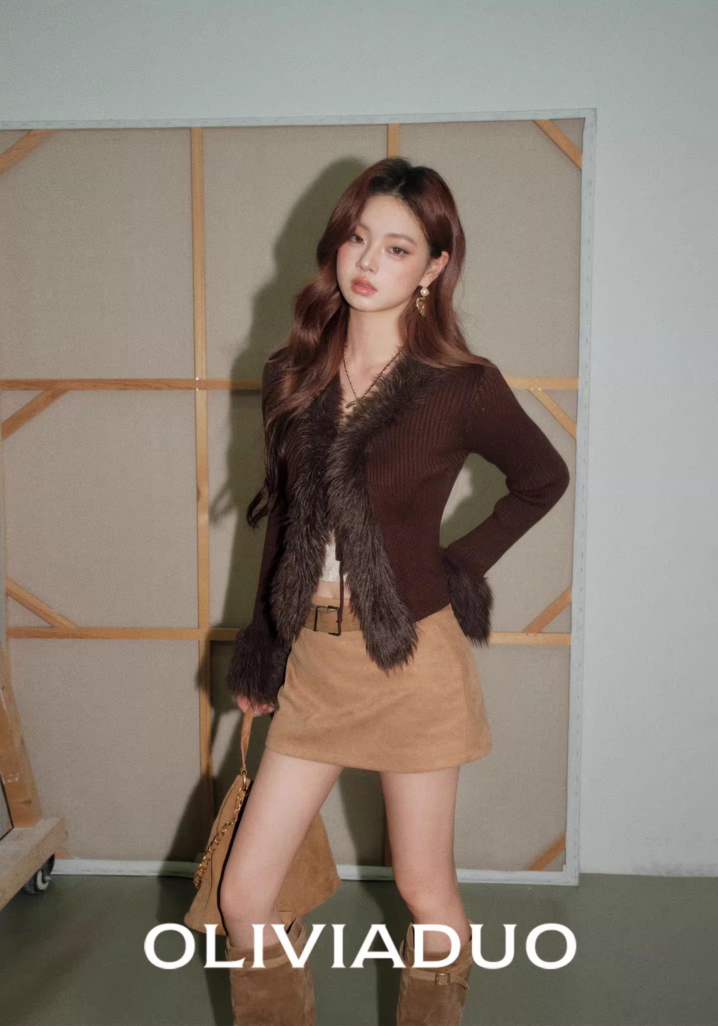 OLIVIA DUO DSY25383 Fur-Collar Knit Top(2color)