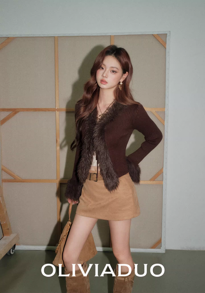 OLIVIA DUO DSY25383 Fur-Collar Knit Top(2color)