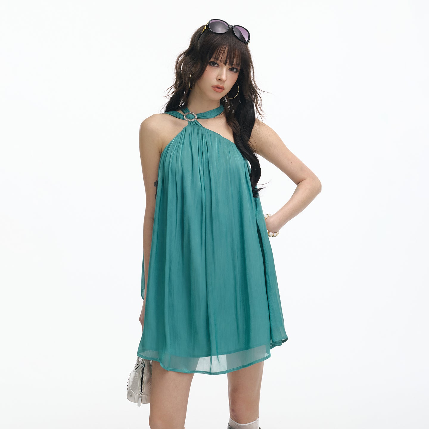 Serene Ease Satin light neck hanging ribbon dress