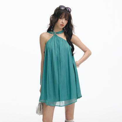 Serene Ease Satin light neck hanging ribbon dress