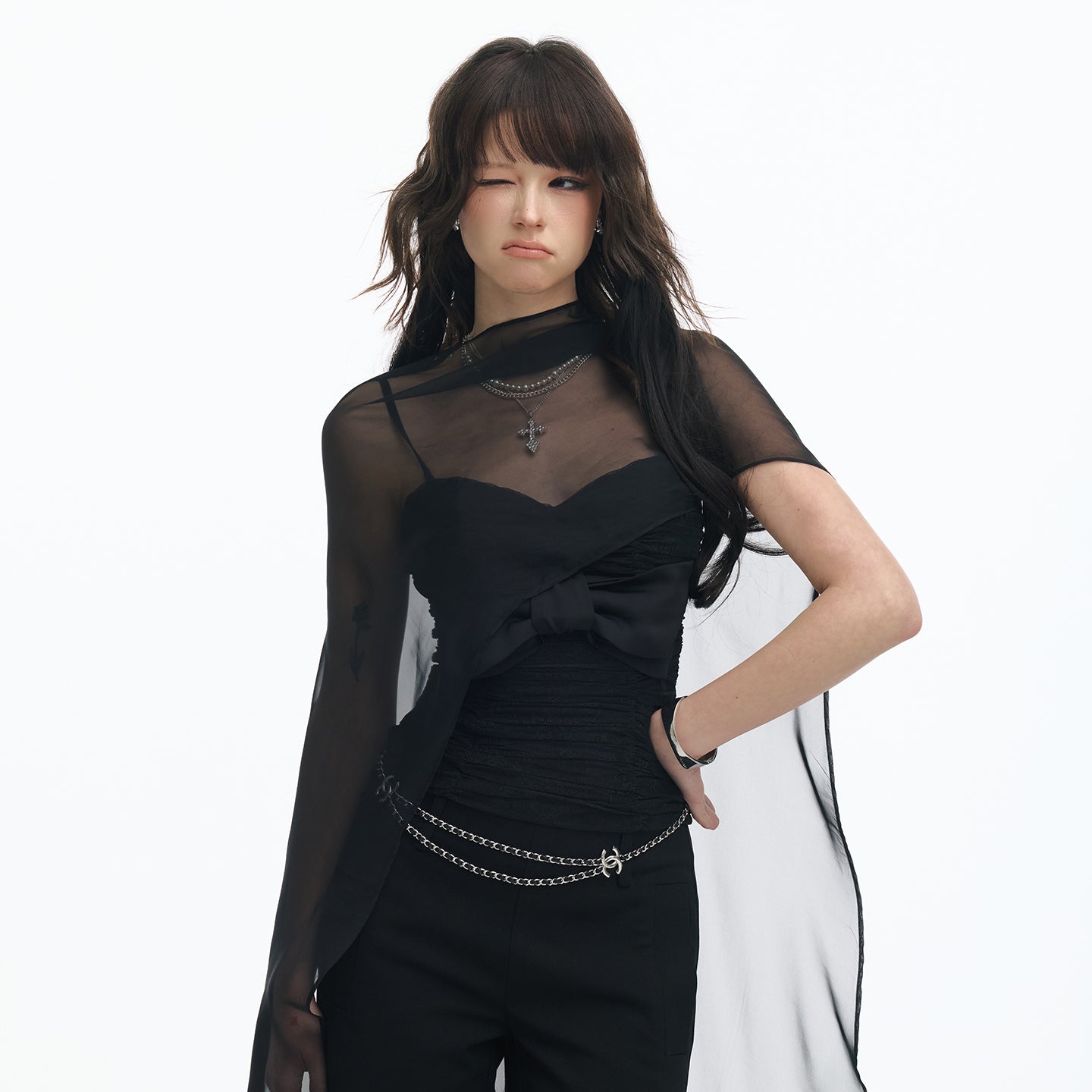 Serene Ease Mesh shawl + bow strap two-piece set
