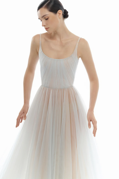 Montsand Blue Draped Tulle  Dress