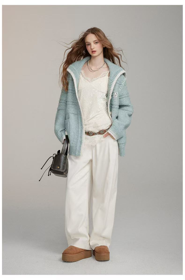 VIA PITTI V24DK287 Large lapel stitching sweater jacket