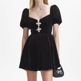 Self-Portrati Black Velvet Sweetheart Mini Dress