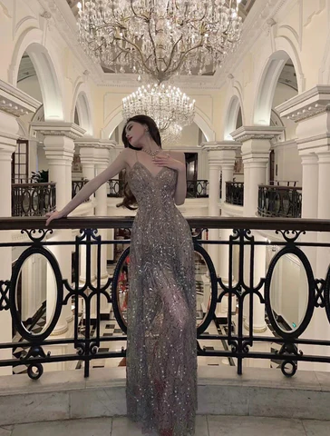 IN-STOCK Self-Portrait leaf sequin ruffle maxi dress