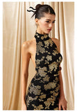 FINDYAWINGS Golden Black Cheongsam