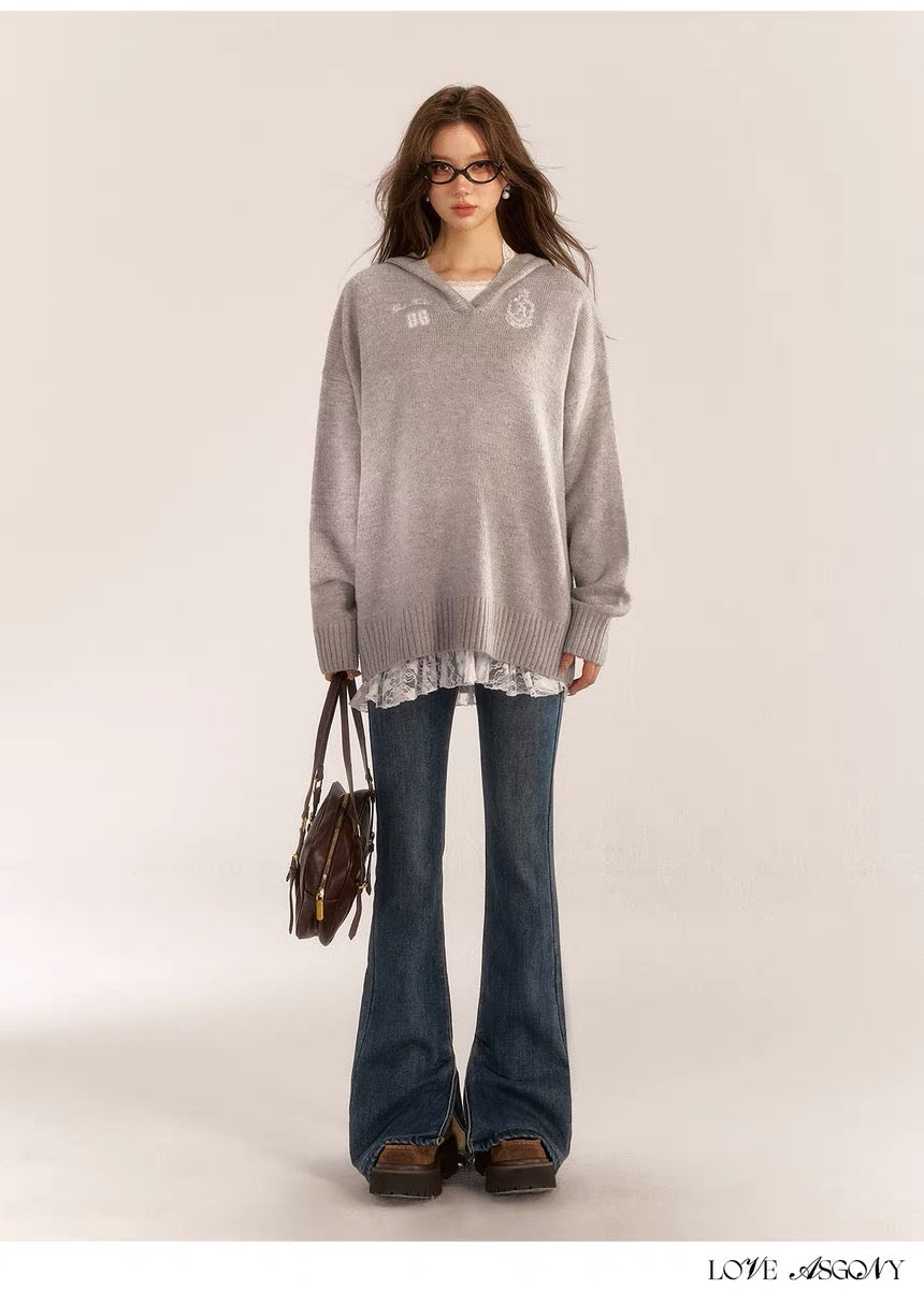 AsGony ASG24554/ASG24553 Grey Sweater &amp; Lace Dress