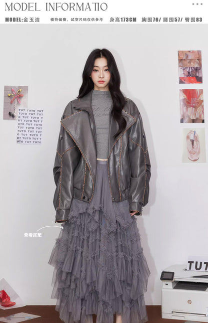 Tut tuto Loose collared motorcycle leather jacket