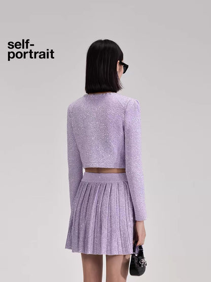 Self-Portrait PURPLE SEQUIN CARDIGAN