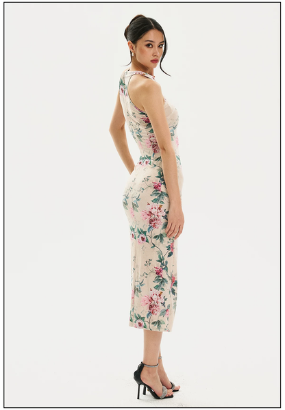 FIND YA WINGS Floral Shadow Halter Midi Cheongsam