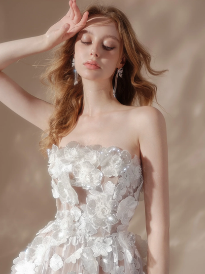 IN-STOCK wardrobes by chen white flower bodice dress