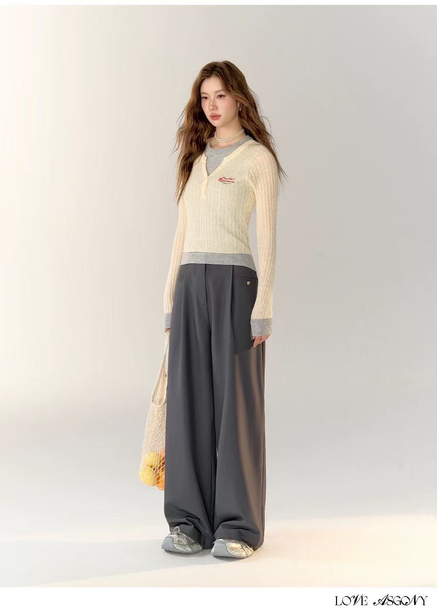 AsGony ASG24759 Embroidered fake two-piece top