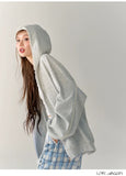 AsGony Grey Oversized Pearl Hoodie