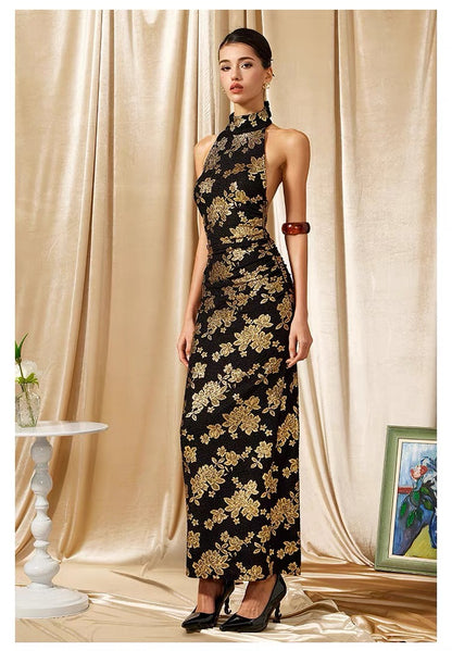 FINDYAWINGS Golden Black Cheongsam