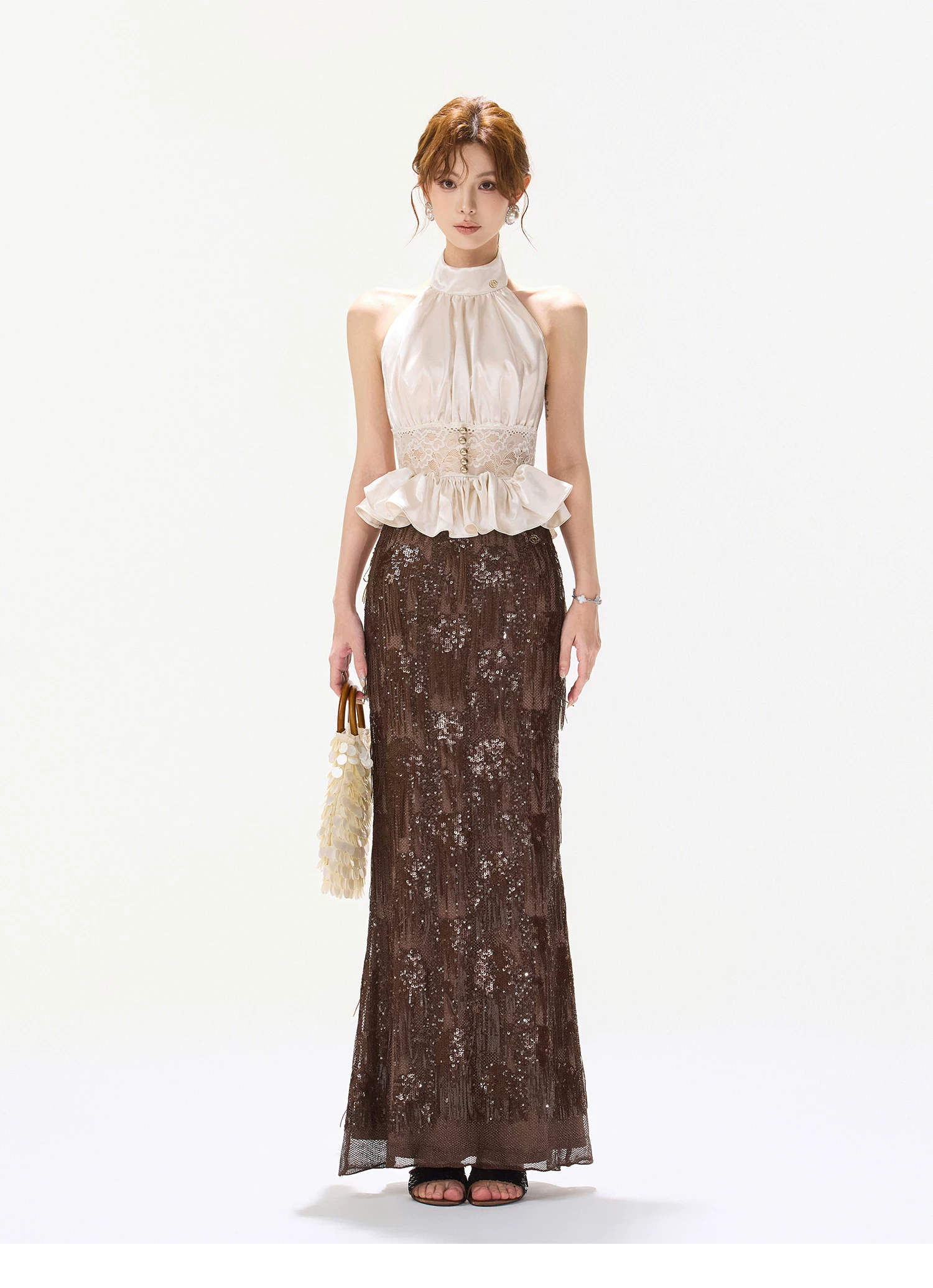 CYNR Lace Sleeveless Blouse &amp; Mermaid Skirt Two Piece Set