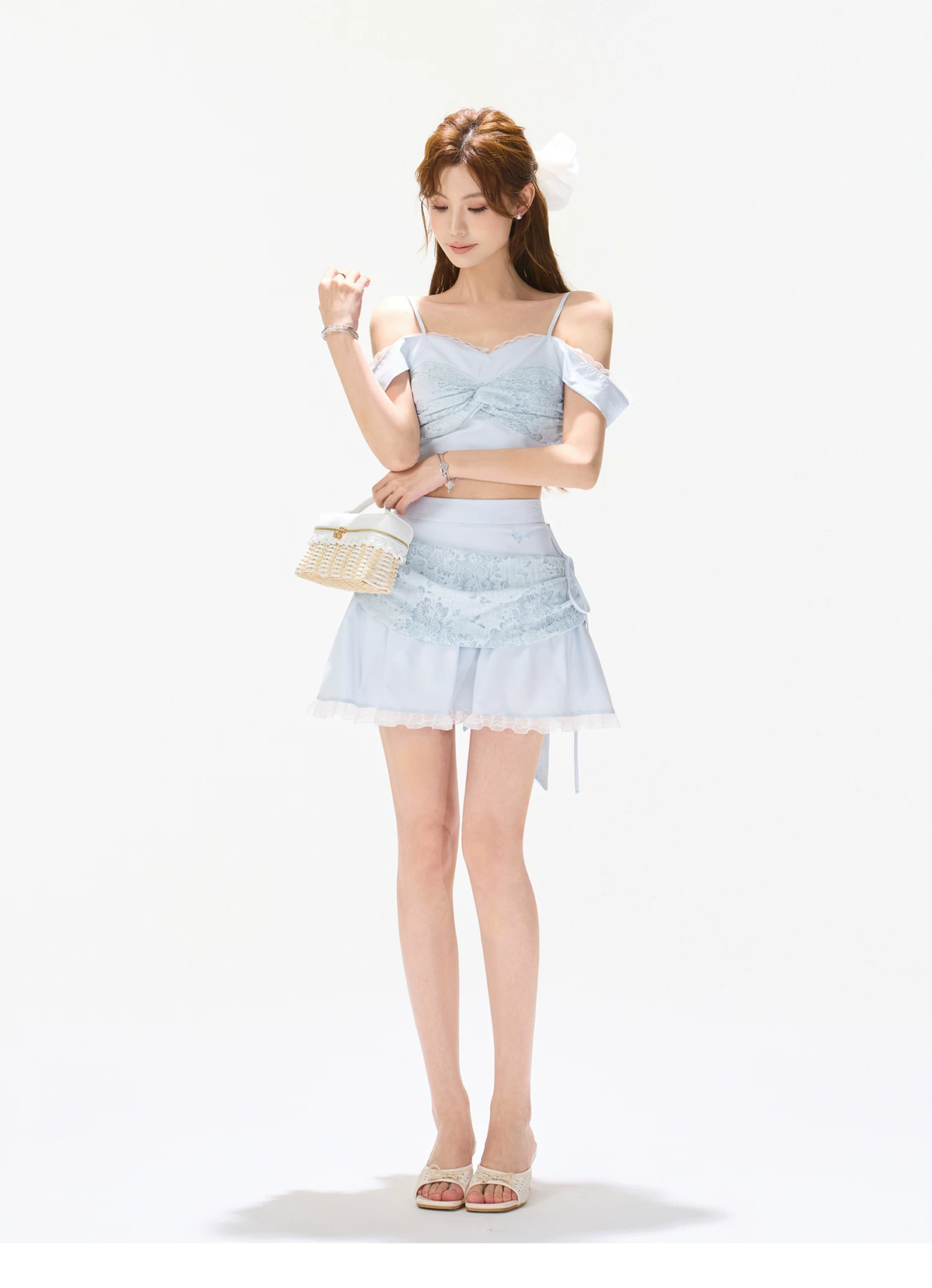 CYNR Lace Off Shoulder Top and Shorts Set