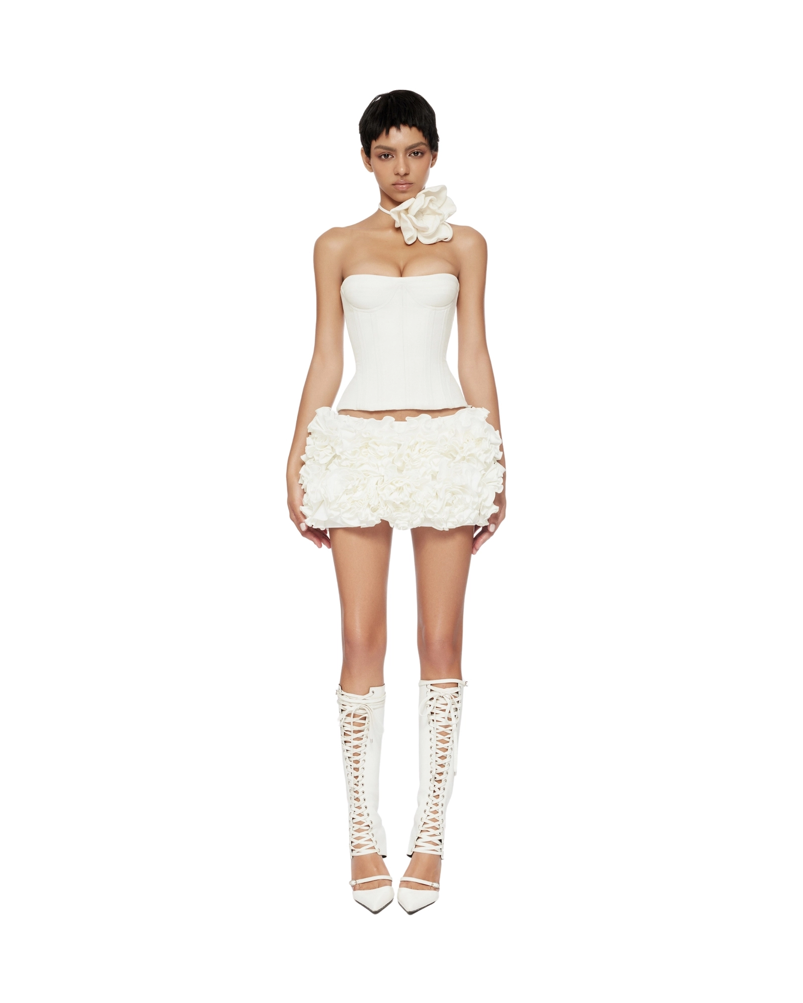 FANCì CLUB  [Best Seller] Hand-embroidered Rose Mini Skirt