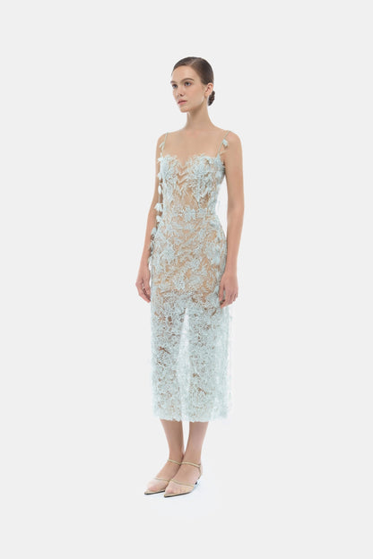 Lobbster Baby Blue Beaded Lace Pencil Dress