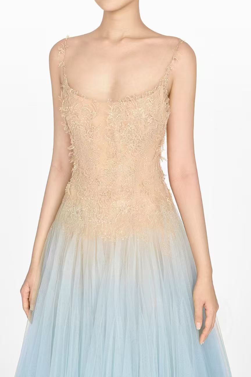 Montsand Blue Ombre Lace Midi Dress