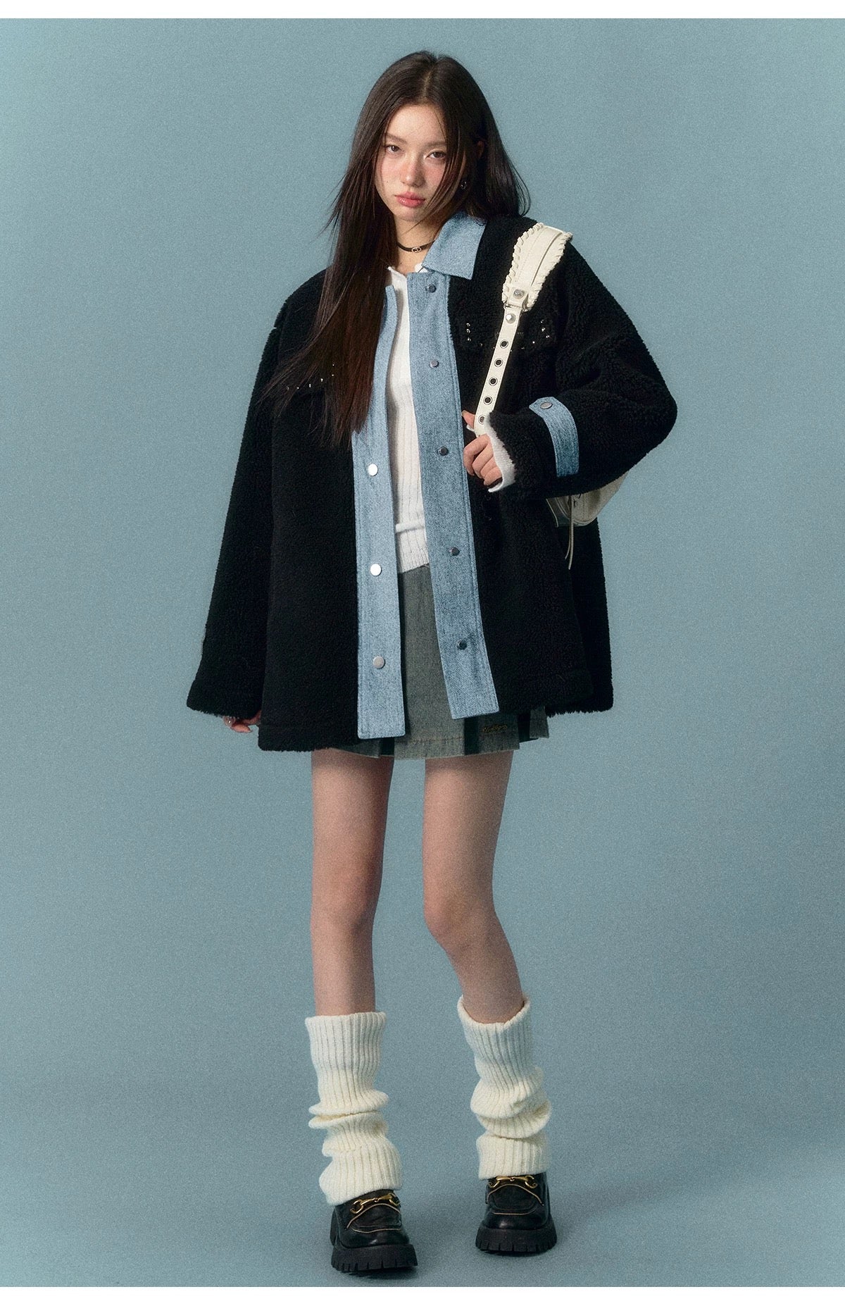 ASGONY [Best Seller] Denim and Fleece Coat(2length)31026 31123