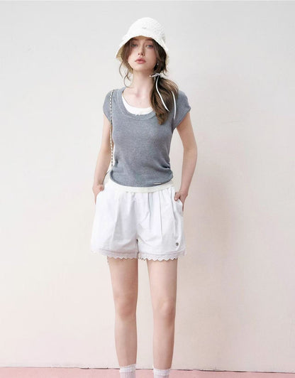 Kroche Knitted short sleeved top (2color)