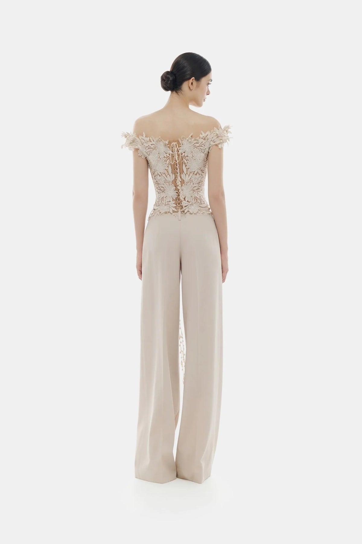 Montsand Beige Flower Beaded Corset Top