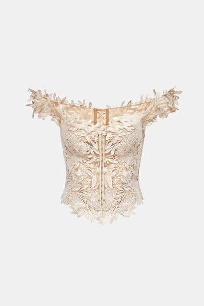 Montsand Beige Flower Beaded Corset Top