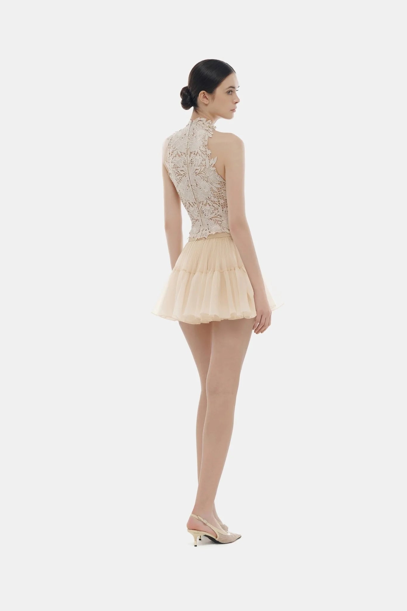 Montsand Beige Layered Tulle Mini Skirt