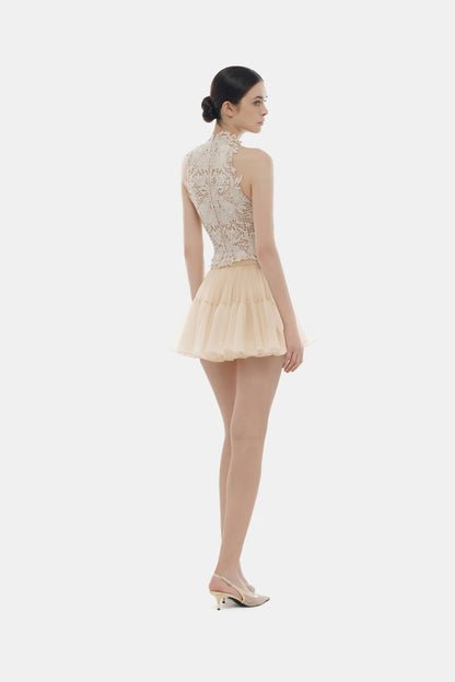 Montsand Beige Layered Tulle Mini Skirt