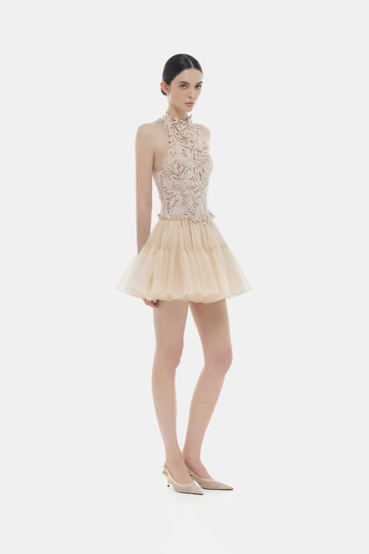 Montsand Beige Layered Tulle Mini Skirt