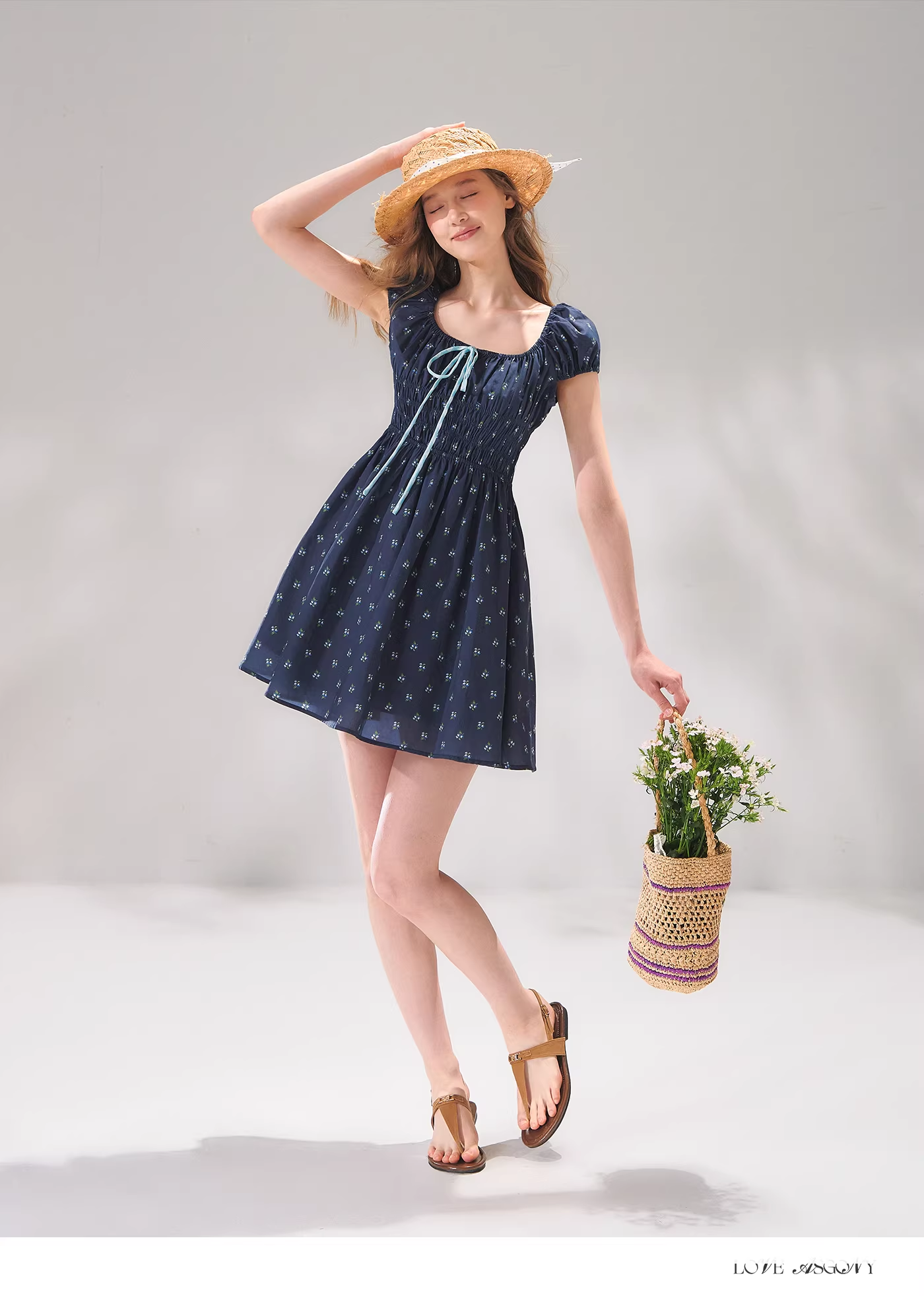 AsGony ASG26078&amp;ASG26079 Floral waist tie madi dress &amp; maxi dress