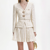 Self-Portrait Cream Metallic Boucle Mini Jacket Dress