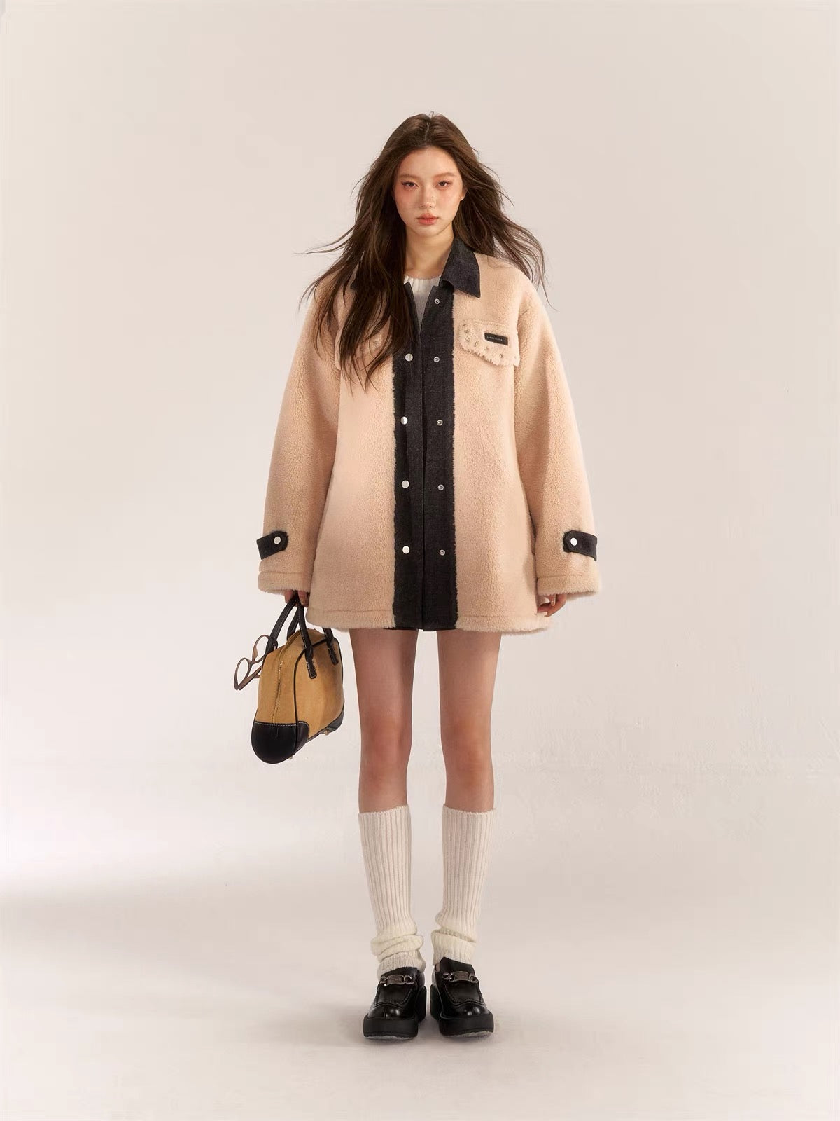 AsGony in stock ASG31123 Short Fleece Coat - Apricot