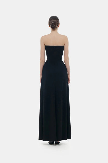 Montsand Black Bow Ruched Maxi Dress