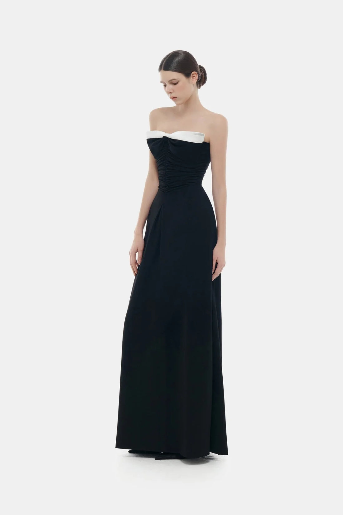 Montsand Black Bow Ruched Maxi Dress