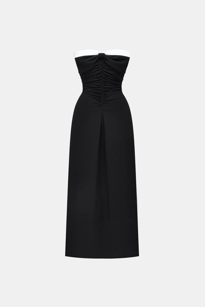Montsand Black Bow Ruched Midi Dress