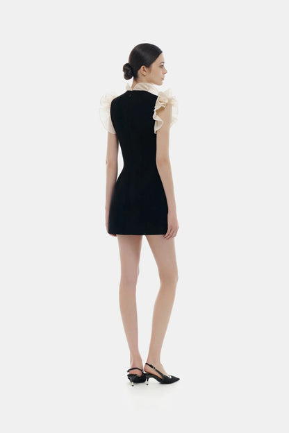 Montsand Black Ruffle V-neck Mini Dress