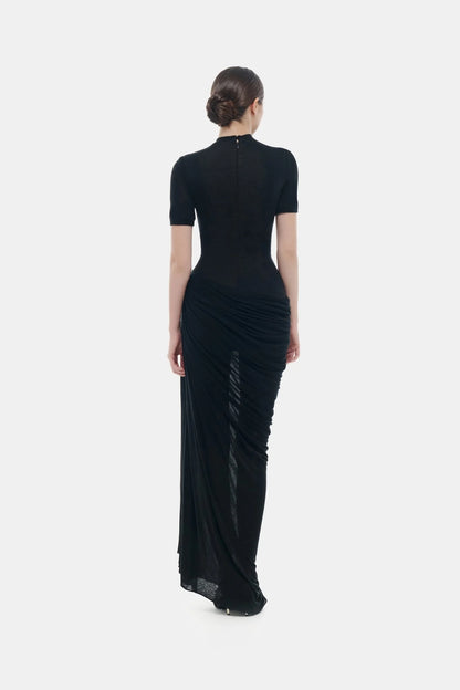 Montsand Black Short-sleeves Ruched Maxi Dress