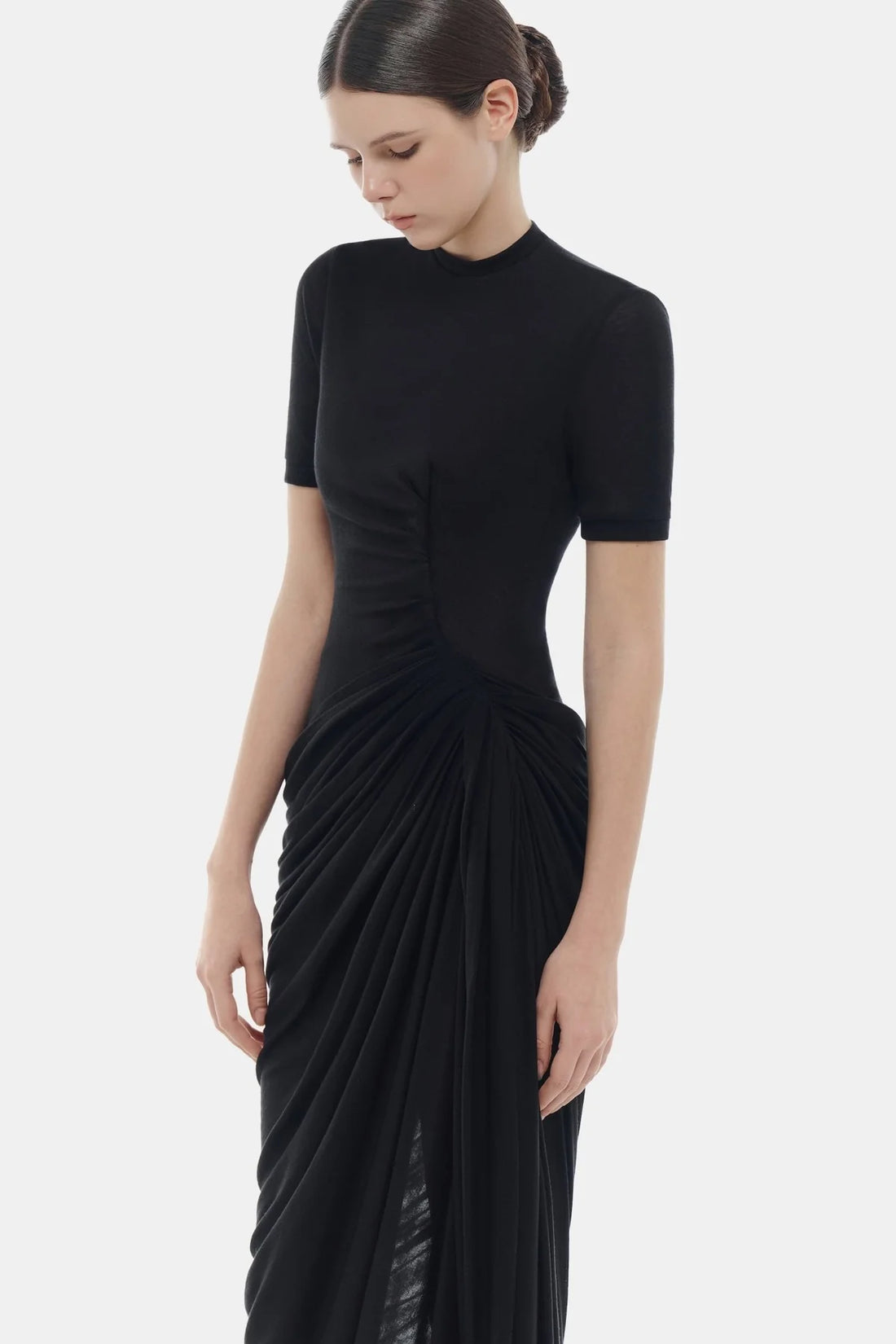 Montsand Black Short-sleeves Ruched Maxi Dress