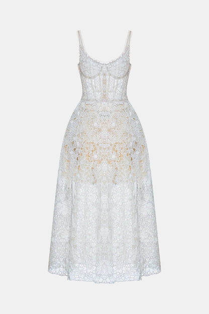 Montsand Blue Flower Lace Maxi Dress