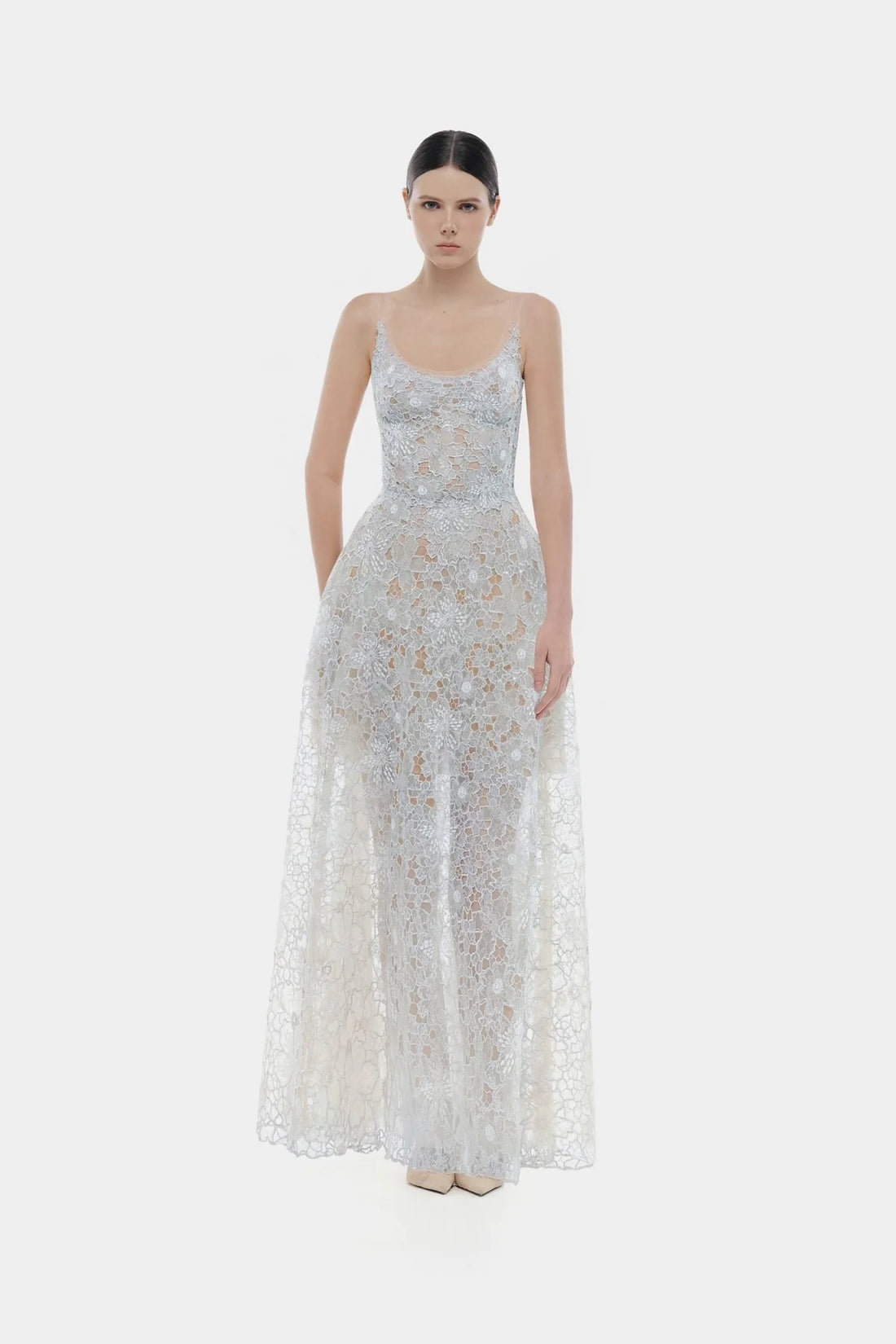 Montsand Blue Flower Lace Maxi Dress