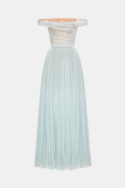 Montsand Blue Off-shoulder Maxi Dress