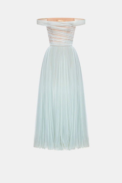 Montsand Blue Off-shoulder Midi Dress
